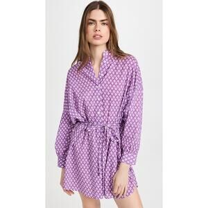 XIRENA Neve Purple Clover Long Sleeve Mini Dress Size M